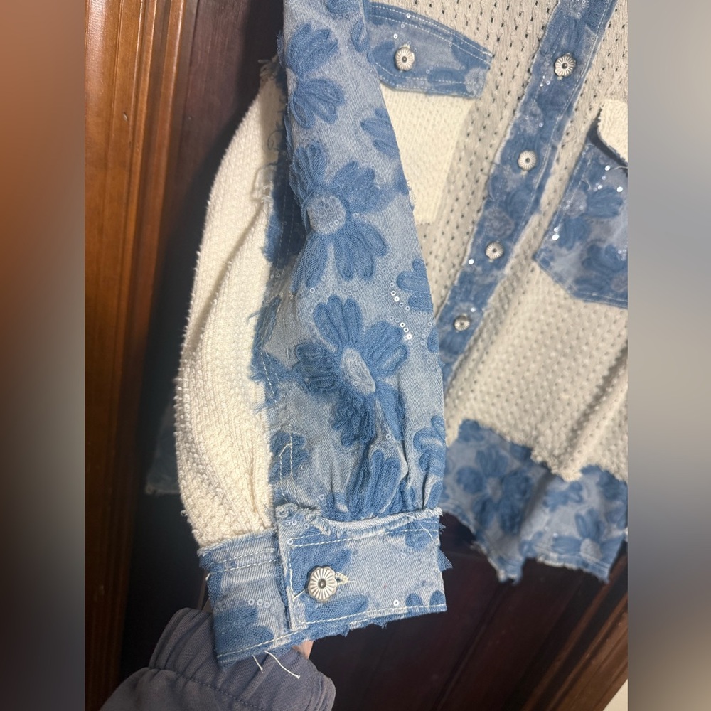 NWOT POL Textured Flower and Knit Jacket in Double Latte Multi - Picture 3 of 16